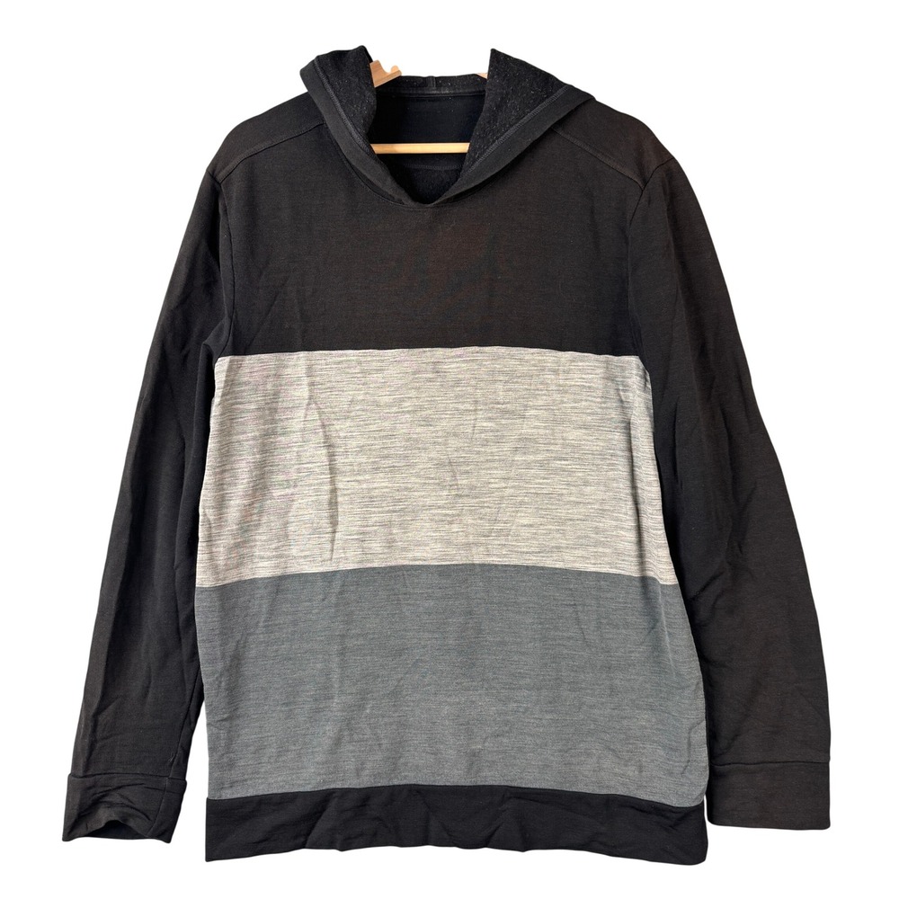 Icebreaker Merino Wool RealFLEECE Colorblock Hoodie Black Gray Mens Size S